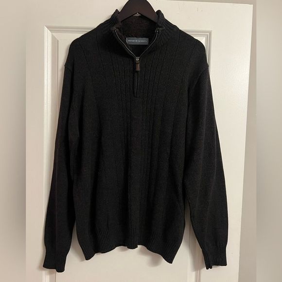 Oscar DeLa Renta 1/4Zip Dark Brown Mock Neck Ribbed Sherpa Lined Neck Sweater XL - Picture 8 of 16